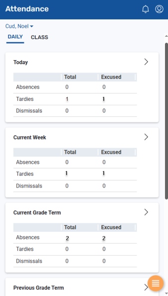 Attendance screen