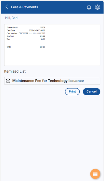 Receipt screen